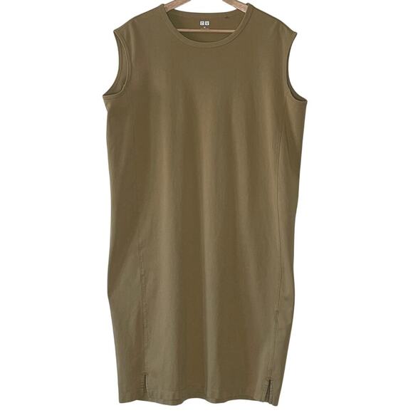 Uniqlo U Dress Medium Sleeveless Tan  Jersey Short Basic Minimalist - Picture 1 of 7